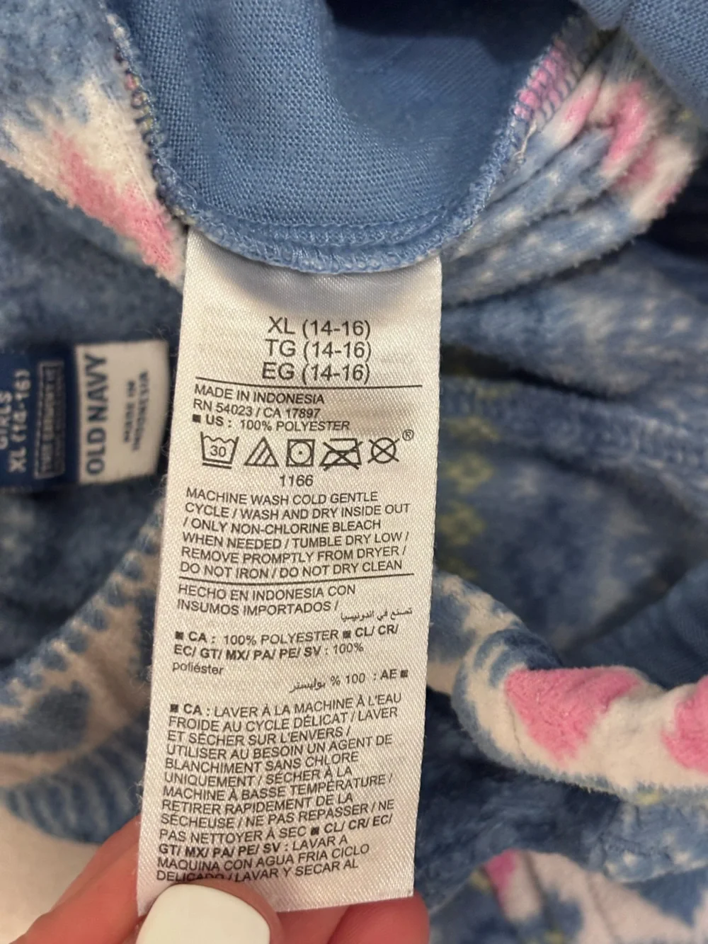 Old Navy Girls Blue, Pink & White Patterned Fleece PJ Bottoms
